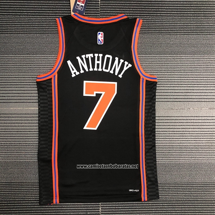 Camiseta New York Knicks Carmelo Anthony #7 Ciudad 2021-22 Negro